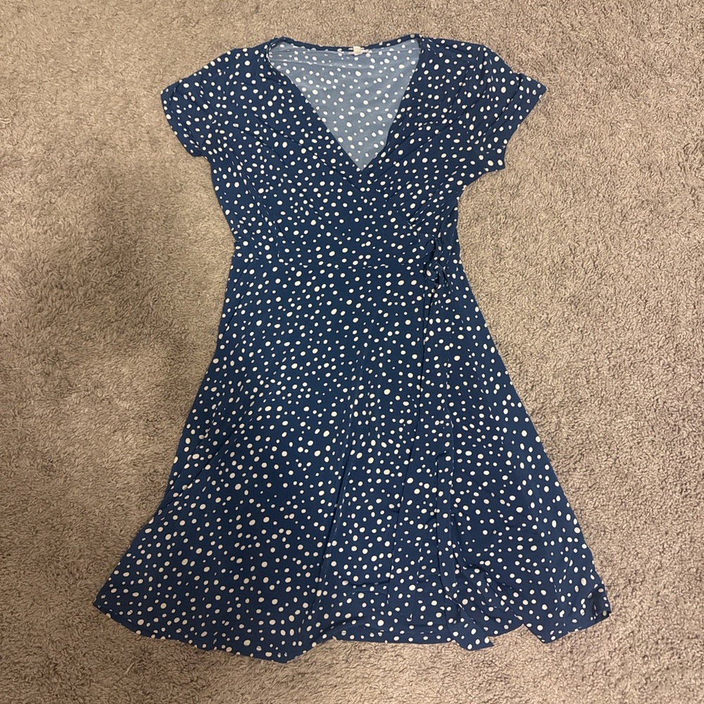 Kaleigh | StitchFix Navy Polka Dot Faux Wrap Dress – Size XS